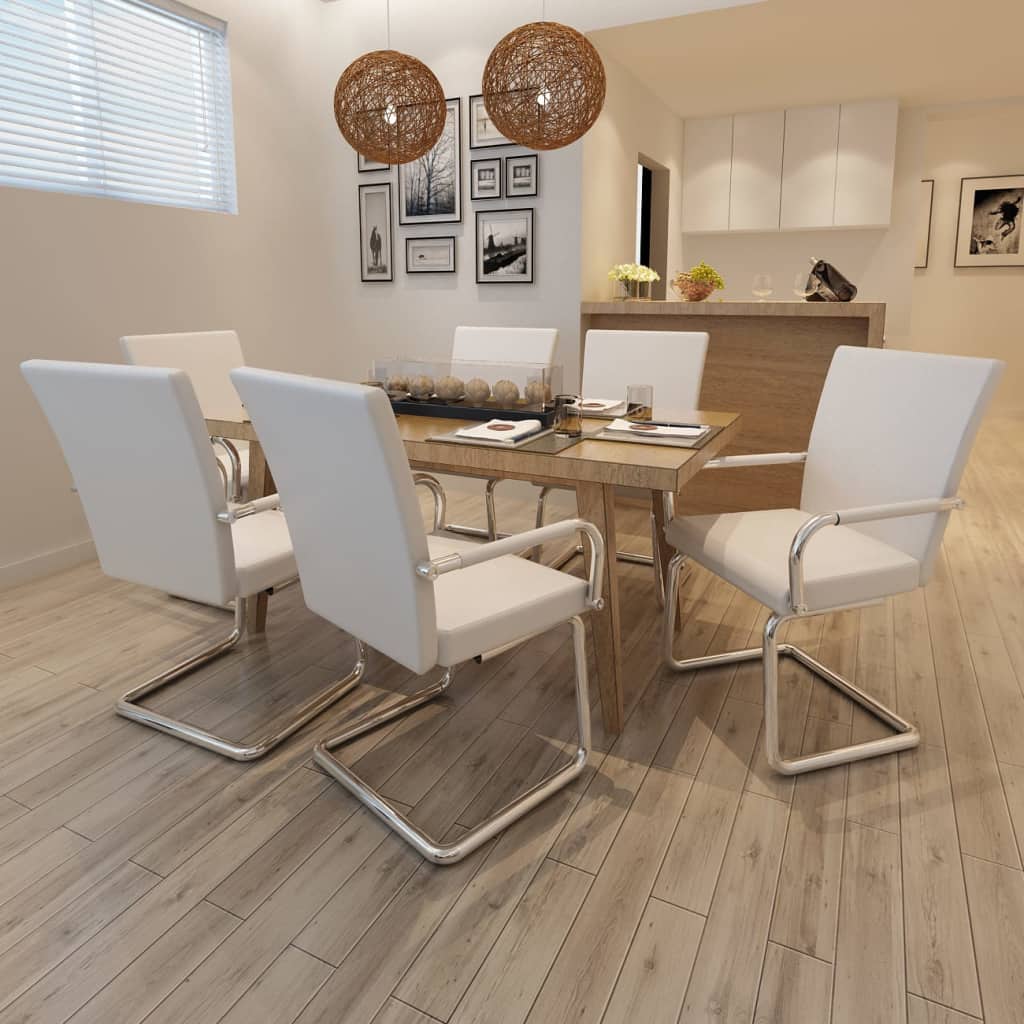 8718475876687_m_en_hd_1 Bild på vidaXL Fribärande matstolar 6 st vit konstläder