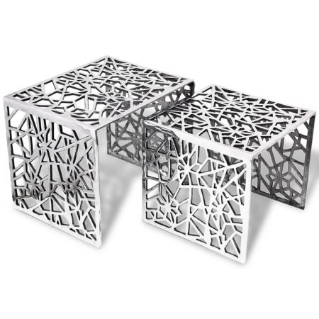 Bild på vidaXL Tvådelat sats-sidobord fyrkantigt aluminium silver