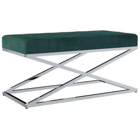 Bild på vidaXL Bänk 97 cm grön sammetstyg och rostfritt stål