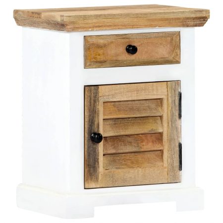 Bild på vidaXL Sängbord vit och brun 40x30x50 cm massivt grovt mangoträ