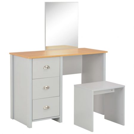 Bild på vidaXL Sminkbord med spegel och pall grå 104x45x131 cm