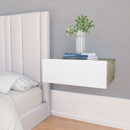 Bild på vidaXL Svävande sängbord vit och sonoma-ek 40x30x15 cm spånskiva