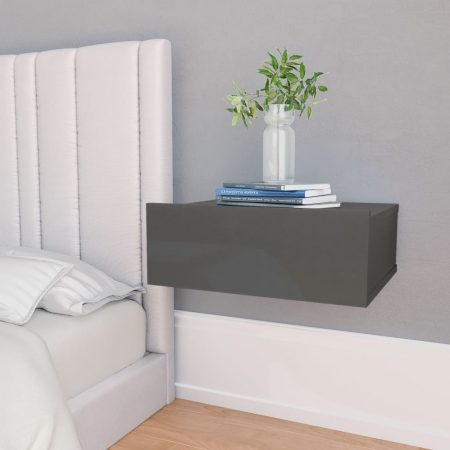 Bild på vidaXL Svävande sängbord grå högglans 40x30x15 cm spånskiva