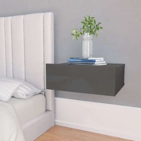 Bild på vidaXL Svävande sängbord 2 st grå högglans 40x30x15 cm spånskiva