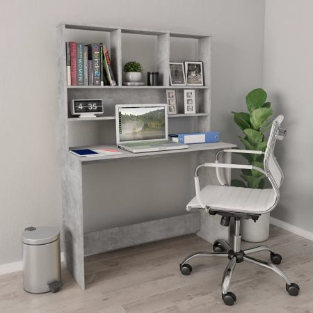 Bild på vidaXL Skrivbord med hyllor betonggrå 110x45x157 cm spånskiva