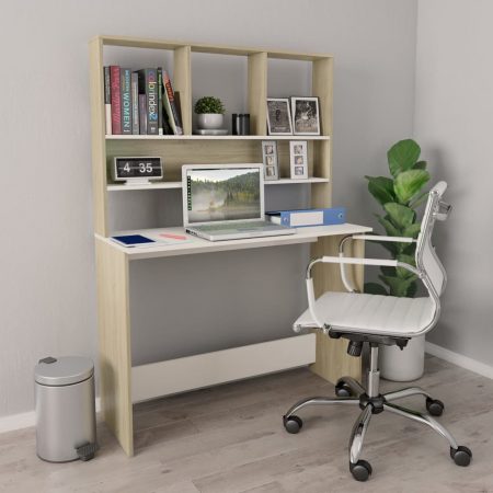 Bild på vidaXL Skrivbord med hyllor vit och sonoma-ek 110x45x157 cm spånskiva