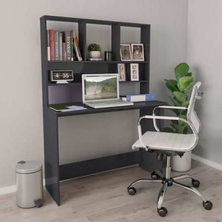 Bild på vidaXL Skrivbord med hyllor grå högglans 110x45x157 cm spånskiva