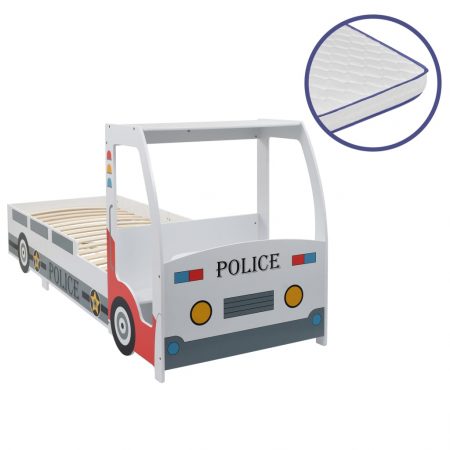 Bild på vidaXL Barnsäng polisbil med memoryskummadrass 90x200 cm