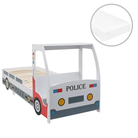 Bild på vidaXL Barnsäng polisbil med madrass 90x200 cm 7 zoner H2 H3