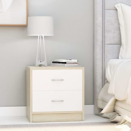 Bild på vidaXL Sängbord vit och sonoma-ek 40x30x40 cm spånskiva