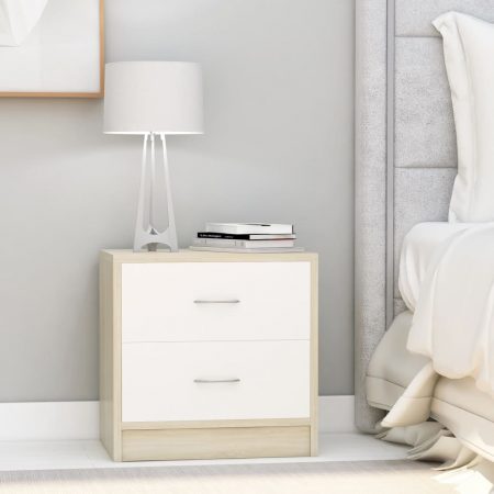 Bild på vidaXL Sängbord 2 st vit och sonoma-ek 40x30x40 cm spånskiva