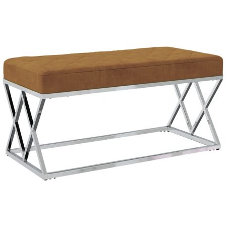 Bild på vidaXL Bänk brun sammet och rostfritt stål