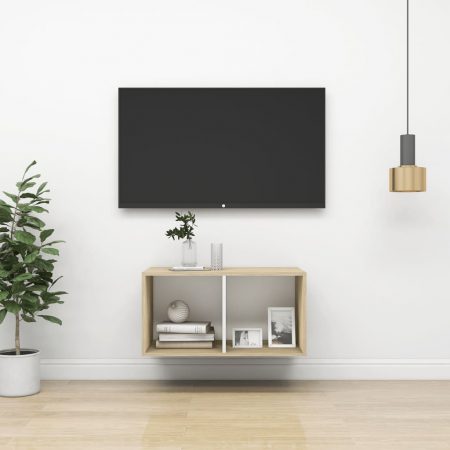 Bild på vidaXL Väggmonterad tv-bänk somona-ek och vit 37x37x72 cm spånskiva