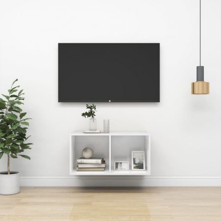 Bild på vidaXL Väggmonterad tv-bänk vit högglans 37x37x72 cm spånskiva