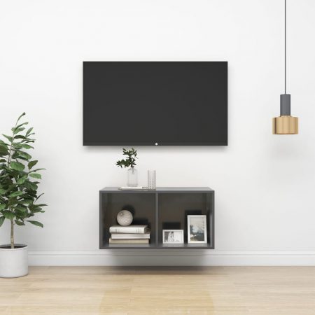 Bild på vidaXL Väggmonterad tv-bänk grå högglans 37x37x72 cm spånskiva