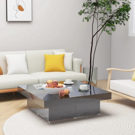 Bild på vidaXL Soffbord grå högglans 90x90x28 cm spånskiva