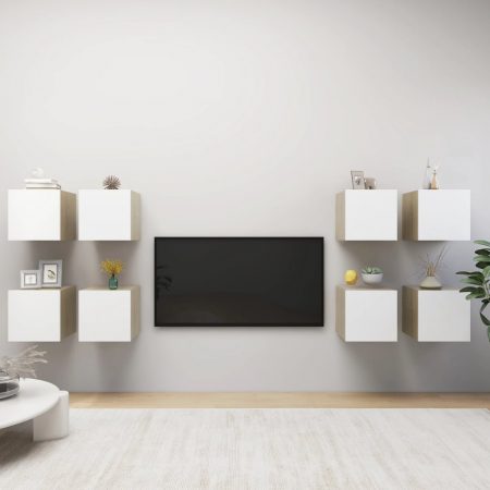 Bild på vidaXL Väggmonterade tv-skåp 8 delar vit och sonoma-ek 30