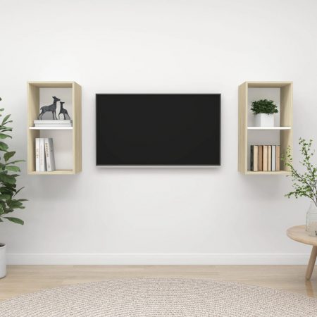 Bild på vidaXL Väggmonterade tv-skåp 2 st vit och sonoma-ek spånskiva