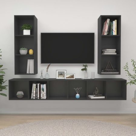 Bild på vidaXL Väggmonterade tv-skåp 4 st grå spånskiva