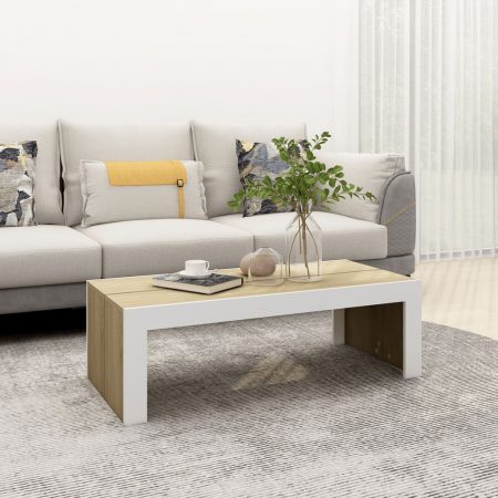 Bild på vidaXL Soffbord vit och sonoma-ek 110x50x35 cm spånskiva