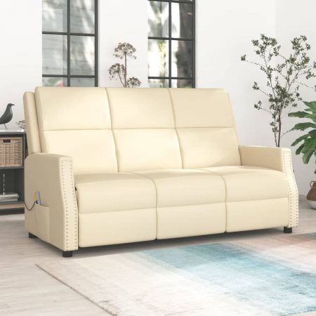 Bild på vidaXL 3-sits massagefåtölj gräddvit konstläder