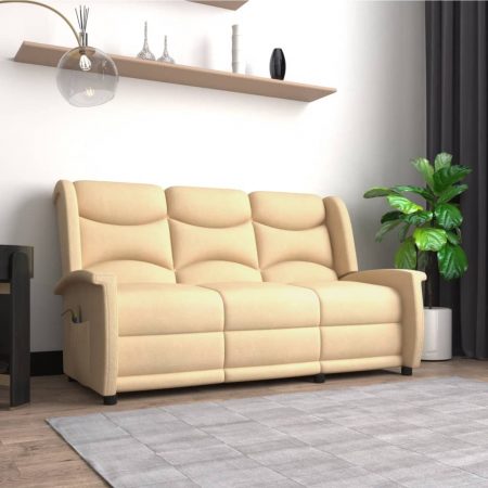 Bild på vidaXL 3-sits massagefåtölj gräddvit mikrofibertyg