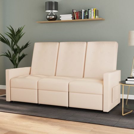 Bild på vidaXL reclinerfåtölj 3-sits gräddvit tyg