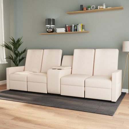Bild på vidaXL 4-sits Reclinerfåtölj med mugghållare gräddvit tyg