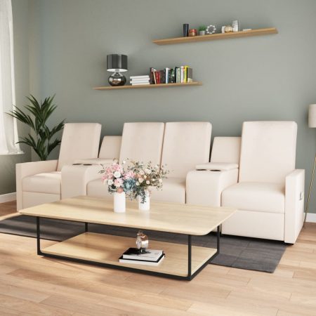 Bild på vidaXL 4-sits Reclinerfåtölj med mugghållare gräddvit tyg