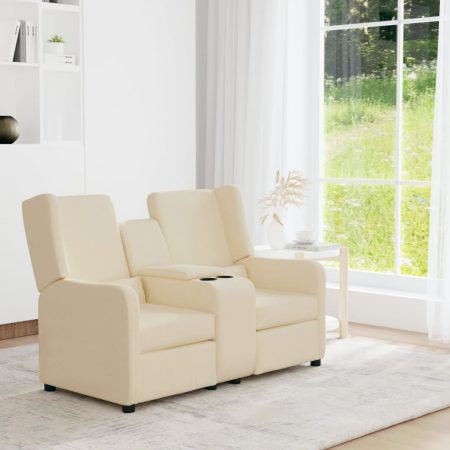 Bild på vidaXL 2-sits Reclinerfåtölj med mugghållare gräddvit tyg