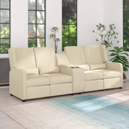 Bild på vidaXL 4-sits Reclinerfåtölj med mugghållare gräddvit tyg
