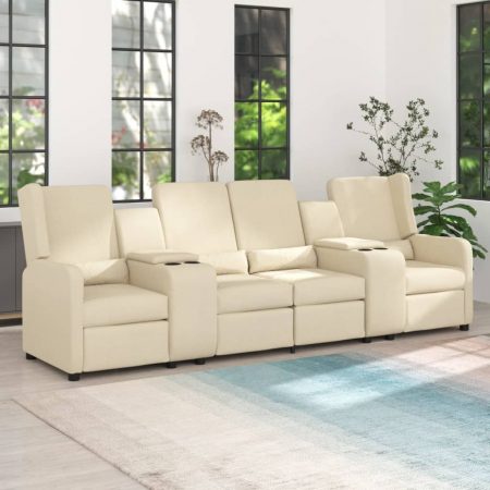 Bild på vidaXL 4-sits Reclinerfåtölj med mugghållare gräddvit tyg