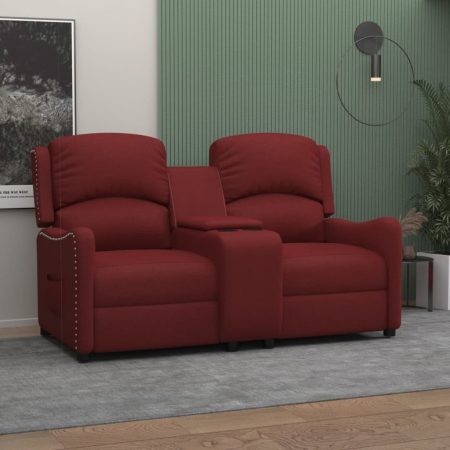 Bild på vidaXL 2-sits reclinerfåtölj med mugghållare vinröd tyg