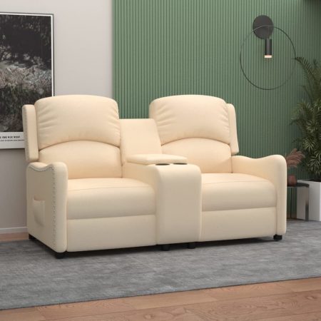 Bild på vidaXL 2-sits reclinerfåtölj med mugghållare gräddvit tyg