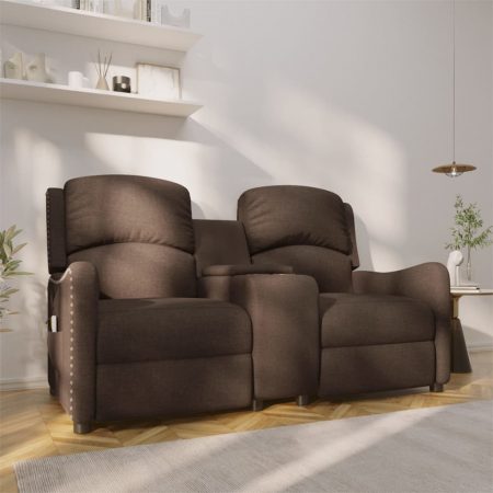 Bild på vidaXL 2-sits reclinerfåtölj med mugghållare brun tyg
