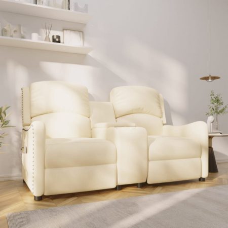 Bild på vidaXL 2-sits reclinerfåtölj med mugghållare gräddvit tyg