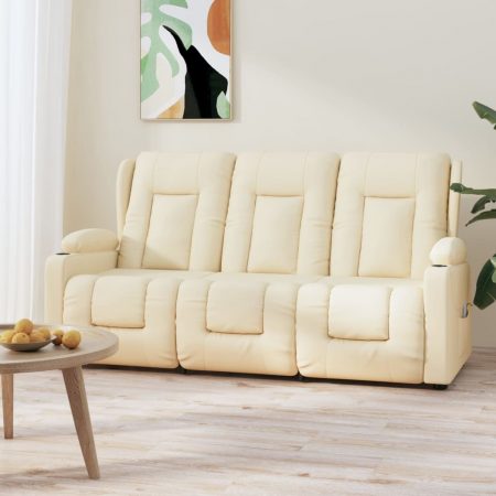 Bild på vidaXL 3-sits massagestol med mugghållare gräddvit konstläder