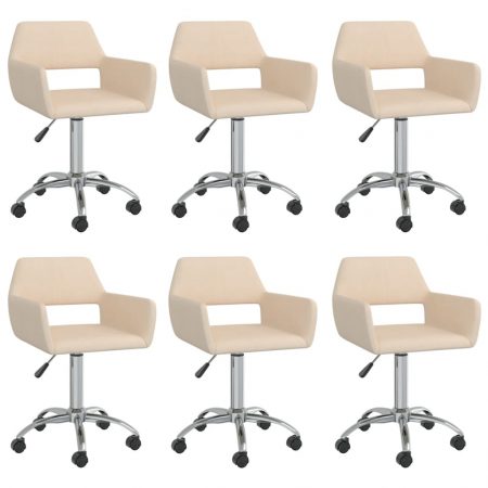 Bild på vidaXL Snurrbara matstolar 6 st gräddvit tyg