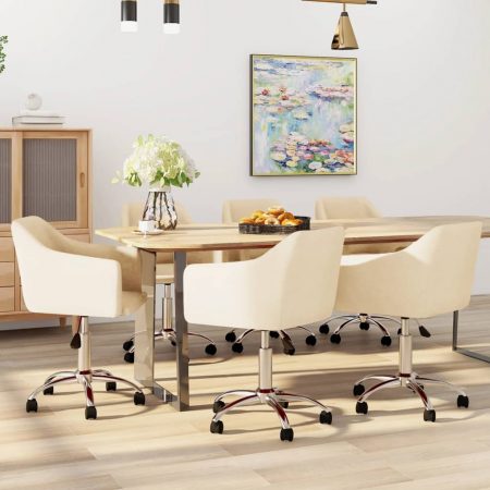 Bild på vidaXL Snurrbara matstolar 6 st gräddvit tyg