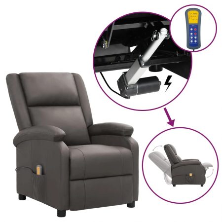 Bild på vidaXL Massagefåtölj med uppresningshjälp grå äkta läder