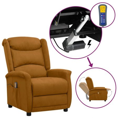 Bild på vidaXL Massagefåtölj med uppresningshjälp brun mikrofibertyg