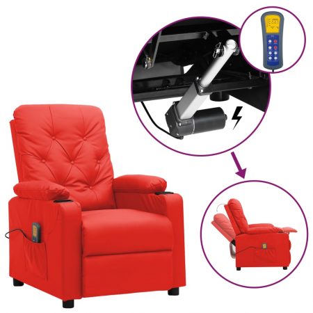 Bild på vidaXL Massagefåtölj med uppresningshjälp röd konstläder