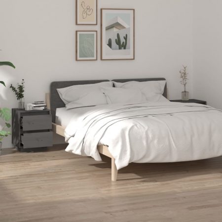 Bild på vidaXL Sängbord 2 st grå 40x35x50 cm massiv furu