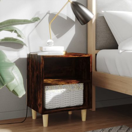 Bild på vidaXL 813098 Bed Cabinet with Solid Wood Legs Smoked Oak 40x30x50cm