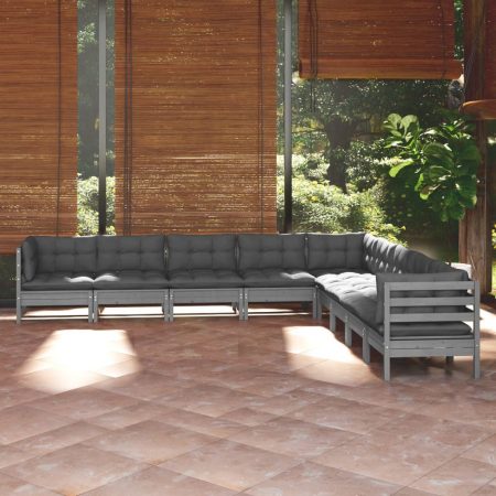 Bild på vidaXL Loungegrupp med dynor 9 delar grå massiv furu