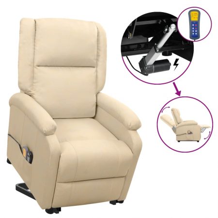 Bild på vidaXL Massagefåtölj med uppresningshjälp gräddvit tyg