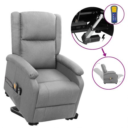 Bild på vidaXL Massagefåtölj med uppresningshjälp ljusgrå tyg