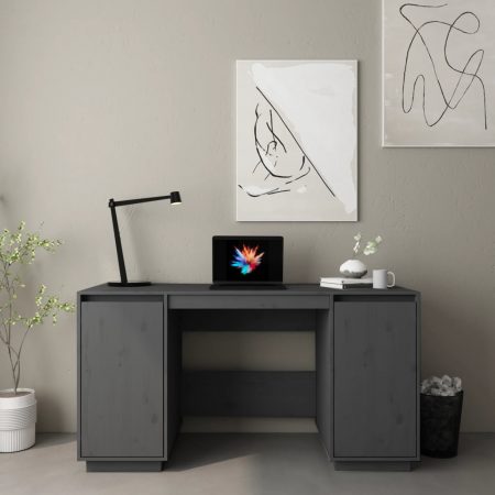 Bild på vidaXL Skrivbord grå 140x50x75 cm massiv furu
