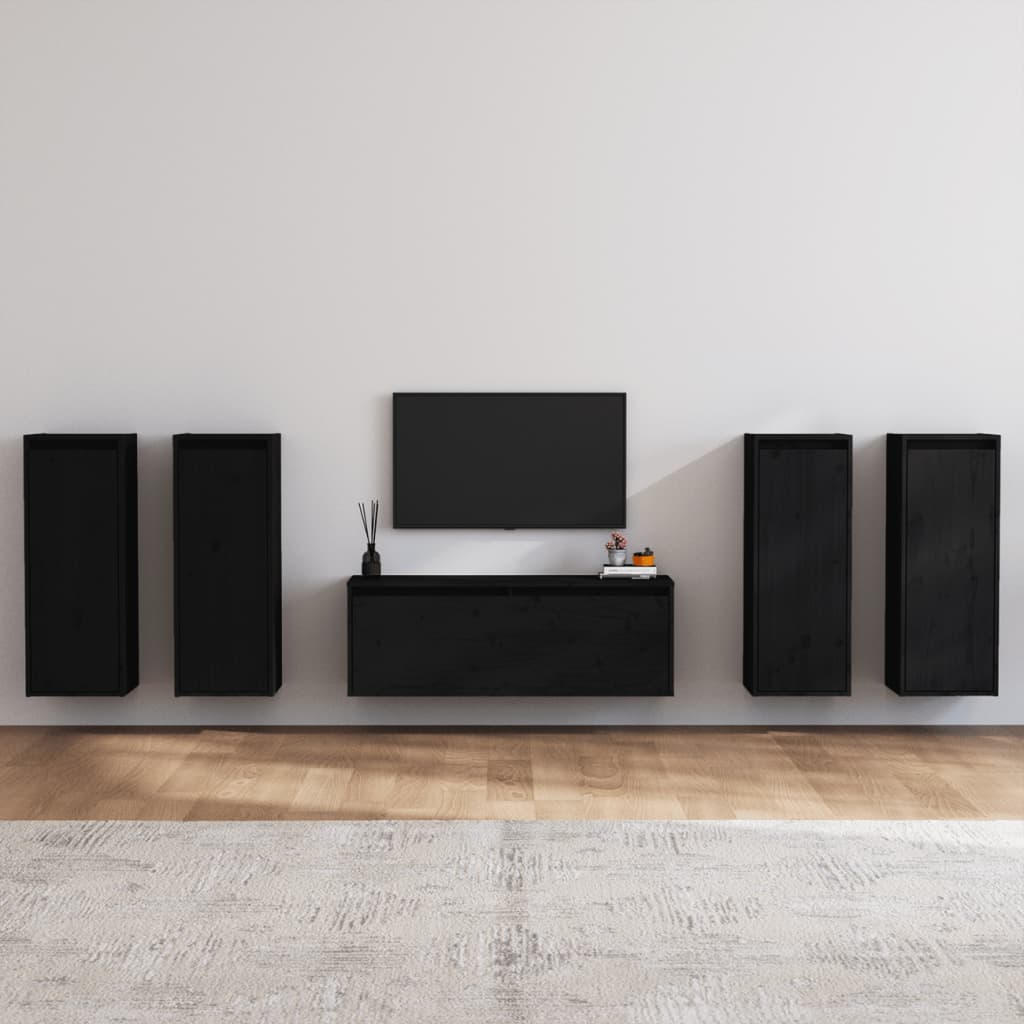 8720286928202_m_en_hd_1 Bild på vidaXL Tv-bänk 5 delar svart massiv furu