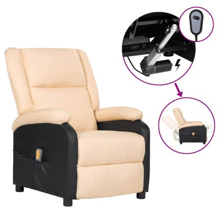 Bild på vidaXL Elektrisk massagefåtölj gräddvit konstläder & tyg